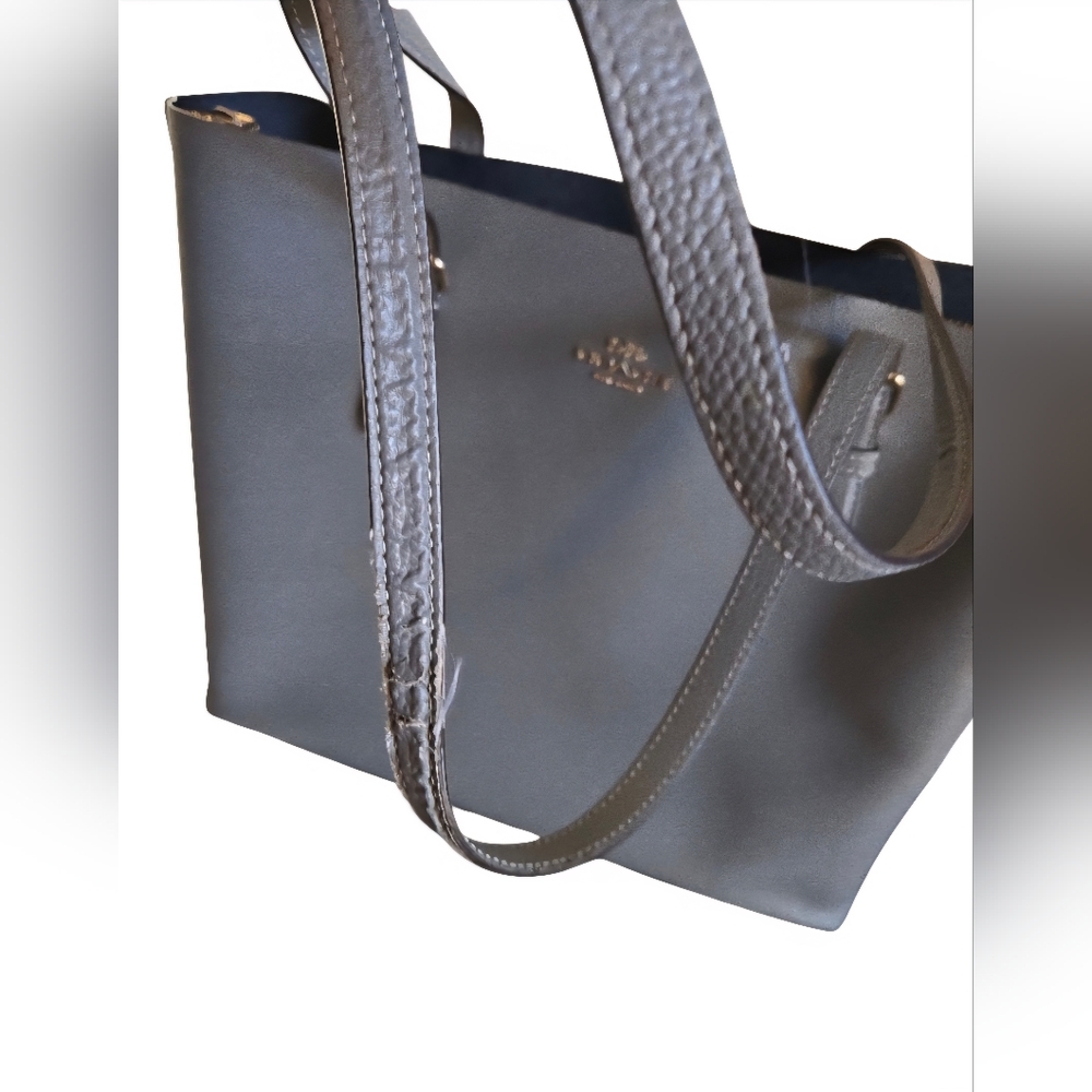 Coach Mollie Leather Tote Gray With Red Interior - Picture 8 of 16